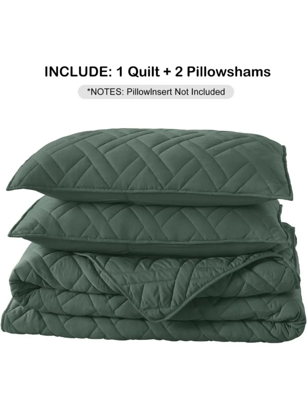 King Size Dark Green Quilt Set - Classic Geometric Pattern, Soft Microfiber